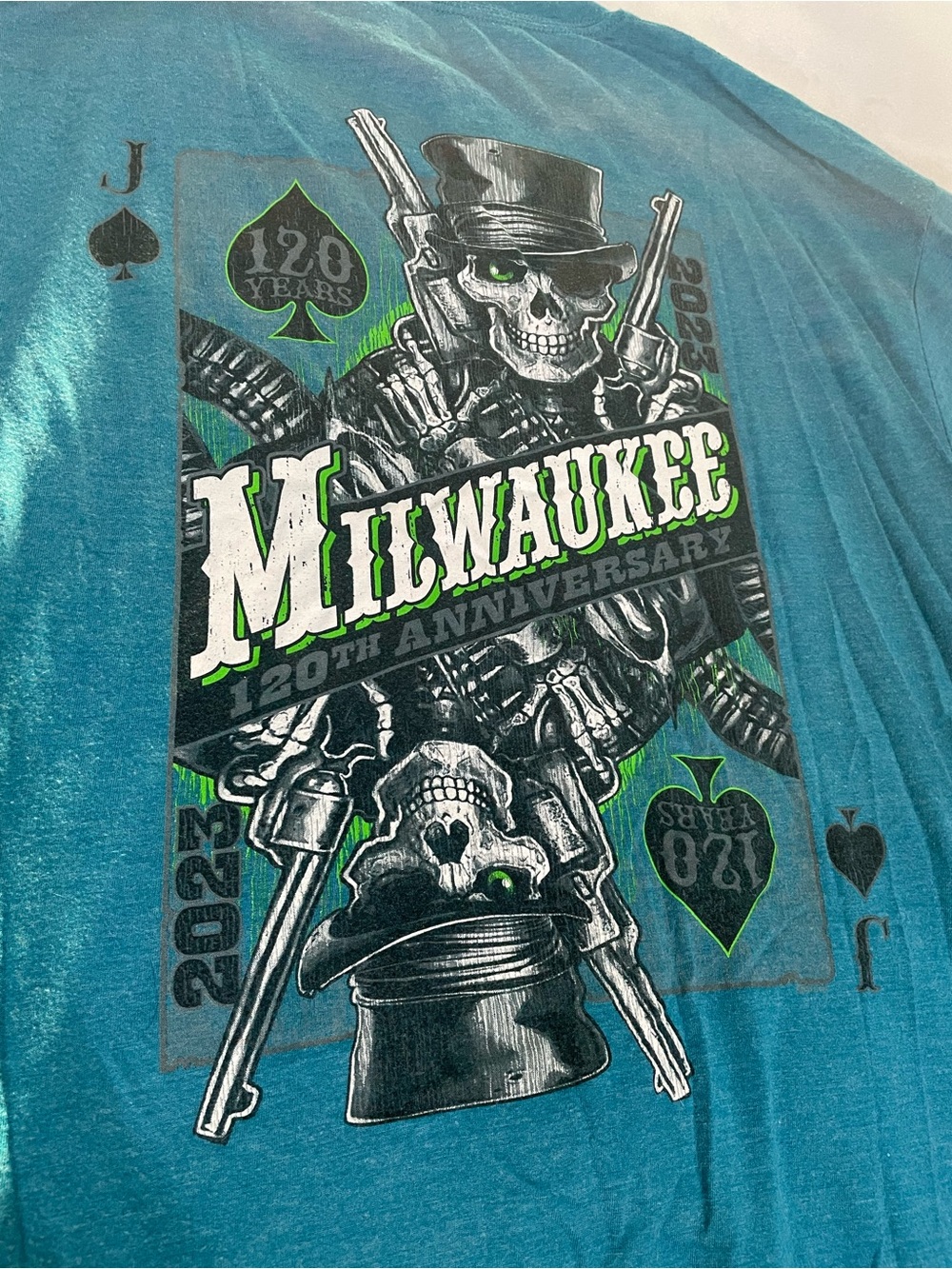 Gildan Teal Milwaukee Skull Graphic Tee